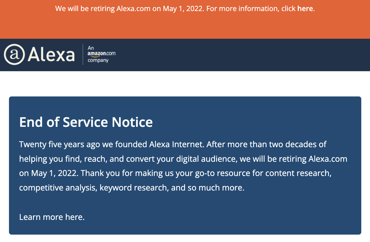 亚马逊 Alexa.com 停服了，以后在哪里看网站排名了呢？